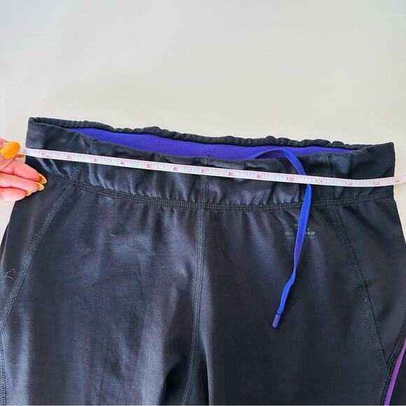 H&M SPORT Black Purple Stripe Mesh Inset Tie Cropped High Rise Gym Leggings M - Picture 9 of 15